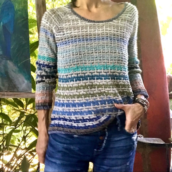 NIC+ZOE Blue/Green Striped Sweater (M) - Picture 7 of 11